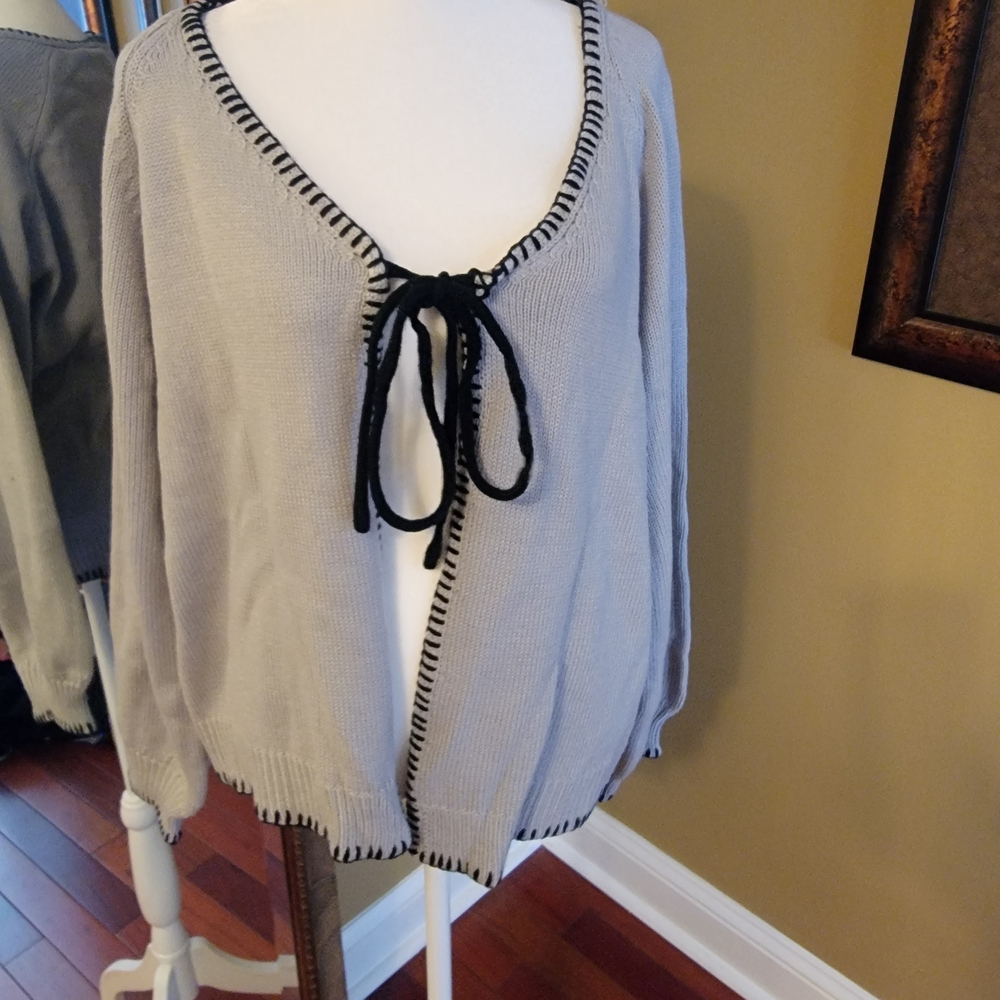 Gray Women's Sweater with Black Trim
